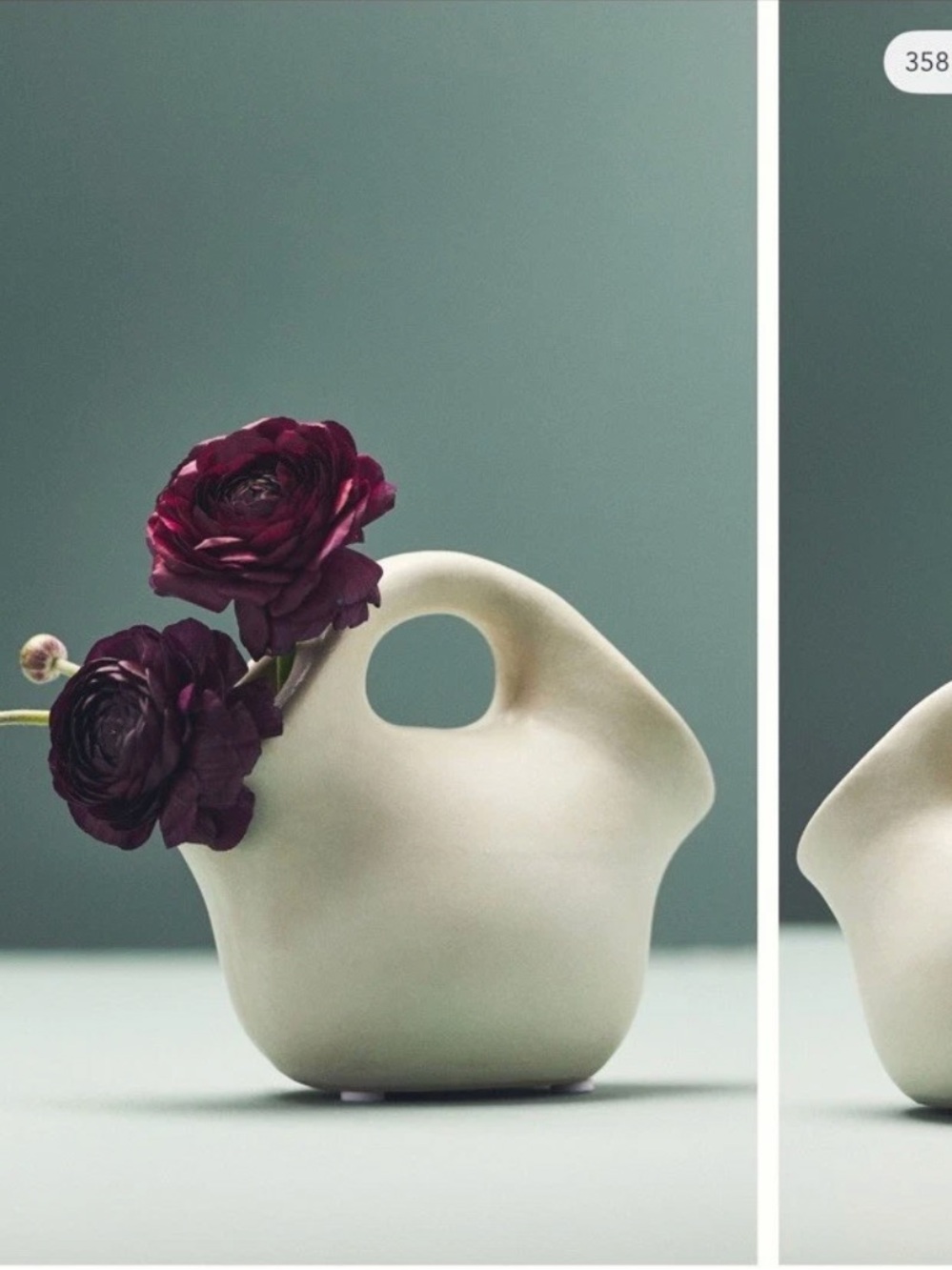 NIB Anthropologie White Handle Clay Vase in Neutral Motif NEW